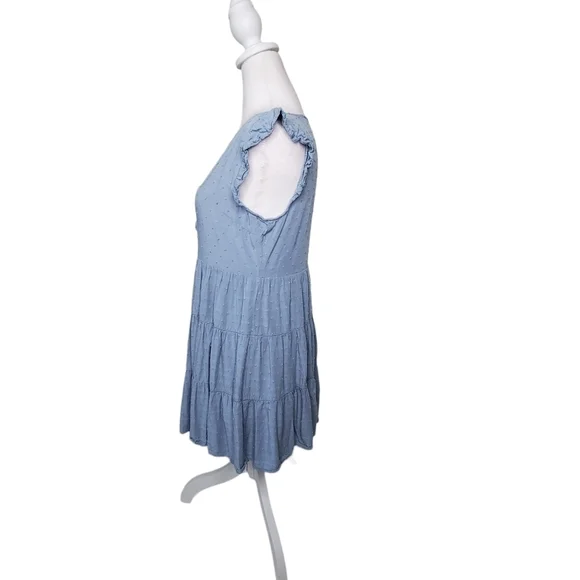 blu pepper Women’s Tiered Chambray Button Front Dress Ruffle Sleeve Size Medium - Picture 3 of 7